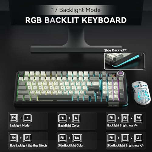 SOLAKAKA A99 Pro Wireless Mechanical Keyboard with LCD Screen & Metal Knob, 2.4GHz/BT5.0/USB-C, RGB Backlit Gaming Keyboard, Hot Swappable, Creamy Keyboard with Gasket Structure, for Win/Mac - color: Black Grey White