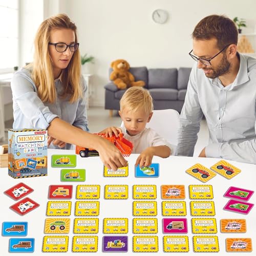 gisgfim 100 PCS Memory Matching Game Trucks Concentration Memory Card Games for Kids Preschool Educational Ages 3-8 A Fun & Fast Vehicle Theme Matching Games - style: Trucks