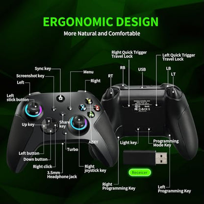 TECTINTER Wireless Controller for Xbox One Controller,2.4GHz Xbox One Controller Wireless with 8 Color RGB Light/Programmable/800mAh Battery,Compatible with XboxOn e,Xbox O ne S/X,XboxO ne Series X/S - color: Black