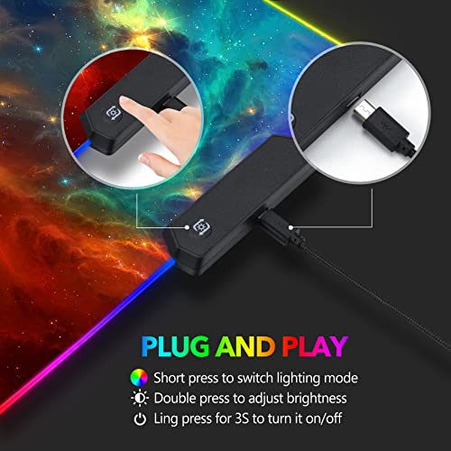 AIMSA Large RGB Gaming Mouse Pad, Keyboard Mousepad Led Extended 35.4 x 15.8 inch Non-Slip Rubber Base with 14 Lighting Modes, Big Desk Mat Waterproof, Galaxy Nebula - color: Galaxy Nebula