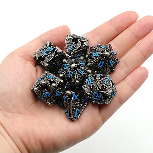 DND Dice, Dungeons and Dragons Dice Metal Dice Set D&D with Box HNCCESG Unique Role Playing Dice Hollow Polyhedral Starter Dice Gaming for Board Game RPG (Angel Blue Number) - color: Angel Blue Number