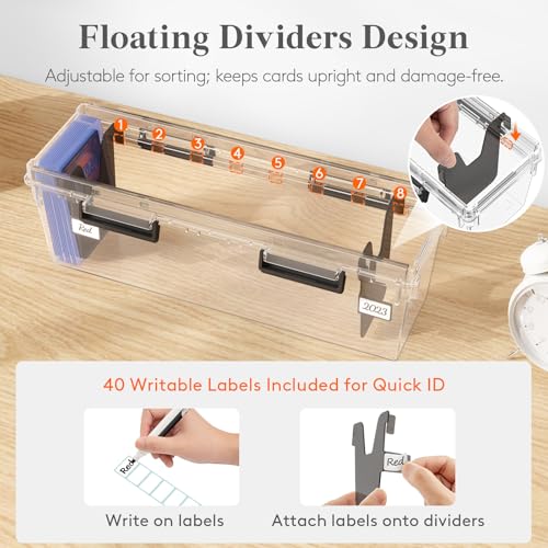 Lifewit Trading Card Storage Box fit for Toploader, Stackable Reinforced Latch Case with 8 Adjustable Dividers, Writable Labels, Organizer for MTG TCG Sports Baseball Bulk Cards, 2 PCS