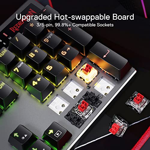 Redragon K556 PRO Upgraded Wireless RGB Gaming Keyboard, BT/2.4Ghz Tri-Mode Aluminum Mechanical Keyboard w/No-Lag Connection, Hot-Swap Linear Quiet Red Switch - color: Black PRO, size: Red Switch