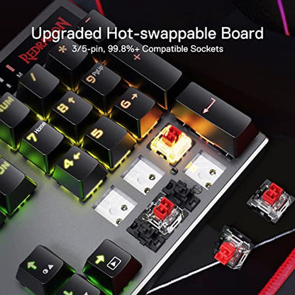 Redragon K556 PRO Upgraded Wireless RGB Gaming Keyboard, BT/2.4Ghz Tri-Mode Aluminum Mechanical Keyboard w/No-Lag Connection, Hot-Swap Linear Quiet Red Switch - color: Black PRO, size: Red Switch