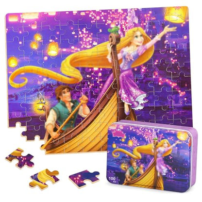 Puzzles for Kids Ages 4-8,Kids Puzzle in a Metal Box,Long Hairs Princess Small Puzzles,Children Boys Girls Learning Educational Puzzle Packed in Tin Box,100 Pieces - color: Long Hairs100
