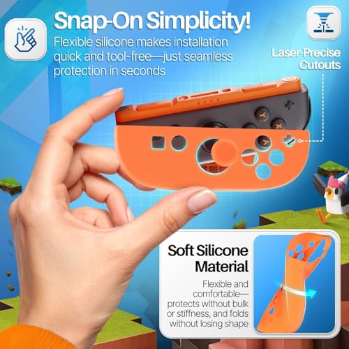 TNP JoyCon 2 Case Cover for Nintendo Switch 2 2025 - Soft Anti-Slip Silicone Protective Skin with Thumb Grip Caps Compatible with Nintendo Switch 2 Joy-Con 2 Controllers, 2 Pack (Neon Blue+Orange) - color: Neon Blue + Orange