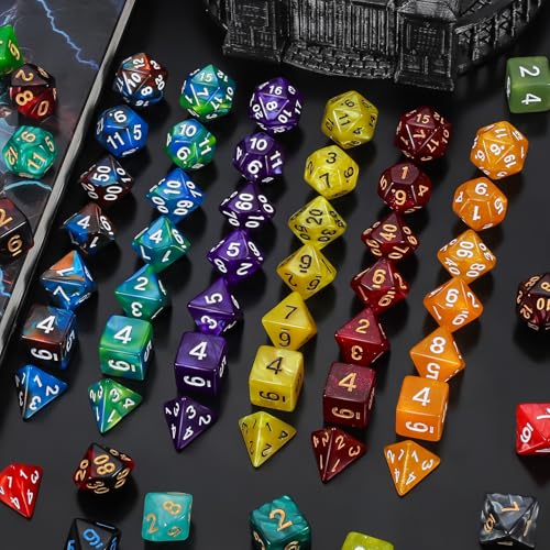 QMay DND Dice Set -25x7 (175pcs) Polyhedral Dice Compatible with Dungeons and Dragons D&D RPG MTG Table Games.25 Sets of 7 dice and a dice Bag - color: 25 Sets-175pcs