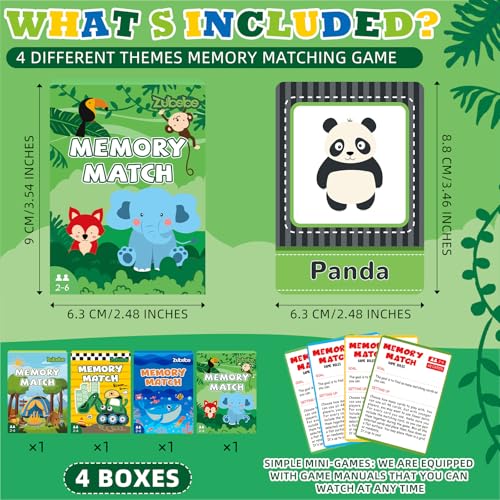 Zubebe 4 Sets Memory Matching Game for Kids Memory Match Fun Matching Game Educational Toys for Family Night, Party Favors, Classroom Prizes (Style 2) - style: Style 2