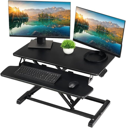 TechOrbits OF-S06-2 Desk Converter-37-inch Height Adjustable, MDF Wood, Sit-to-Stand Rise-X Pro Black, 36" - size: 36" MDF Wood
