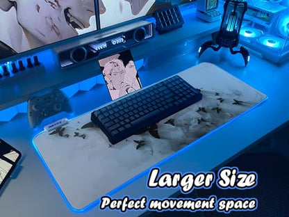 JMIYAV White Gaming Mouse Pad RGB Mousepad Non-Slip Rubber Base Extra Large Cool XL XXL Computer Desk Pad Gaming Accessories LED Light Up Extended Big Mouse Pad for Gamer Inkwing Butterflies - color: Inkwing Butterflies