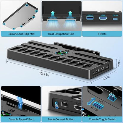 [Switch 2/1/OLED Compatible] Switch 2 Docking Station with Charging Dock, TV Base Dock Replacement Support 4k@120HZ HDMI Output, Seitch 2 Accessories Store 12 Game Cards, Game Boy Advance Games - size: M-Black-Switch 1/2
