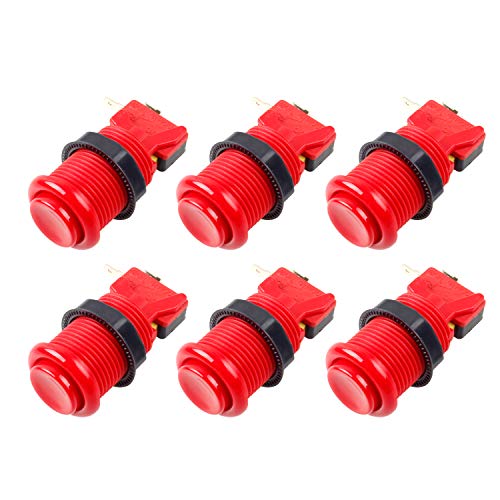 EG STARTS 6X American Style Standard Arcade Buttons Switchable Happ Type 30mm Push Button 3/16" Terminal for Jamma Mame Kit Parts (Red) - color: Red