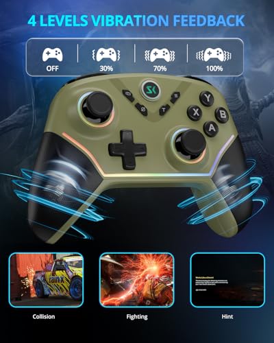 Multi-Platform Wireless Controller, PC Gaming Controller with 2.4G Adpater/Hall Joysticks/Hall Triggers/1200 mAh Battery/4 Programmable Buttons/RGB Lighting, Compatible with PC Windows 7/8.1/10/11, Switch/OLED/Lite, iOS, Android, Steam-Army Green - color: