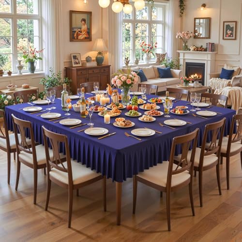 Navy Blue Square Tablecloth - 60x60 Inch Stretchy Fitted Card Table Cover | with Ruffle Pleated Table Skirt, Wrinkle-Free Spandex Mahjong Table Cover, for Dining, Kitchen, Patio, Banquet & Party Decor - color: Navy Blue, size: 60" x 60" (Square-1 Pack)