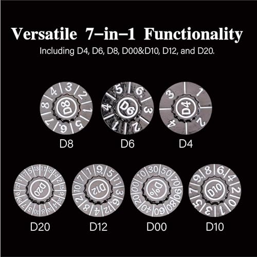 Foldable Spinner Metal DND Dice Set – Compact Elegant Design with D4, D6, D8, D10, D12, D20, D% for TTRPG Gifts - color: Black Nickel-green
