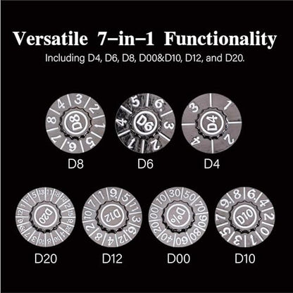 Foldable Spinner Metal DND Dice Set – Compact Elegant Design with D4, D6, D8, D10, D12, D20, D% for TTRPG Gifts - color: Black Nickel-green