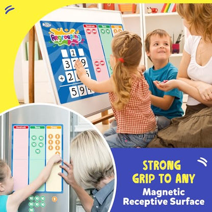 Aizweb Magnetic Regrouping Base Ten Place Value Chart,Addition and Subtraction Math Manipulatives,Dry Erase Board for 1st 2nd 3rd Grade Classroom Must Haves,Hands On Regrouping Math Games for Kids