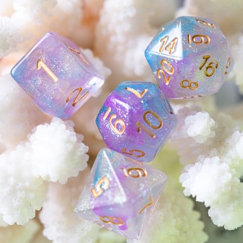 UDIXI Resin Glitter DND Dice Set Swirls RPG Polyhedral Dice Set for D&D | Purple & Blue Colors, Gold Number, Velvet Dice Bag Packaging, for Dungeons and Dragons Role Playing Games and Tabletop Games - color: A-purple Blue