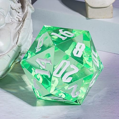 55mm 20 Sided DND Dice, Giant D20 D&D Polyhedral Dice Large D20 with Die Gift Box for Dungeons and Dragons, RPG Table Games (Transparent Green/White Numbers) - color: Transparent Green/White Numbers
