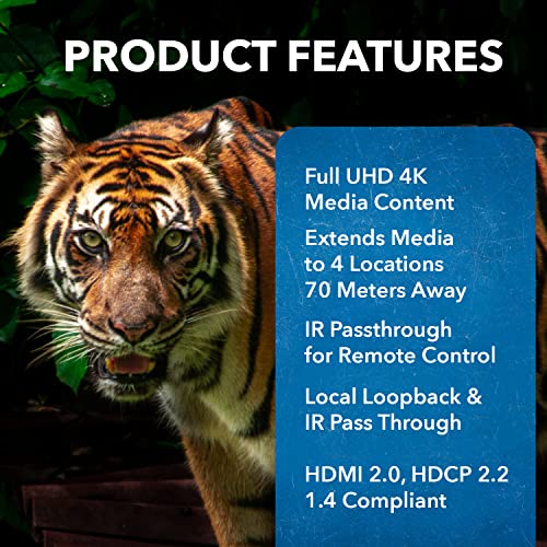 OREI 4K 4x4 HDMI Extender Matrix - UltraHD 4K @ 60Hz 4:4:4 Over Single CAT5e/6/7 Cable with HDR Switcher & IR Control, RS-232 - Up to 230 Ft - 1080P Downscale - 4 x Loop Out - 4 Receivers Included | HDMI Matrix Switch Extender, 4x8 HDMI Extender Matrix 4K