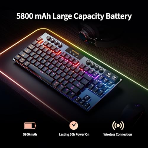 Hexgears Immersion A3 Low-Profile Wireless Mechanical Keyboard, TKL Hot-Swappable Aluminum Gaming Keyboard, BT5.0/2.4GHz/USB-C Tactile Switches, RGB Backlit, TFT Screen & 5800mAh Battery for Pc/Mac - size: A3 - Tkl, style: Tactile