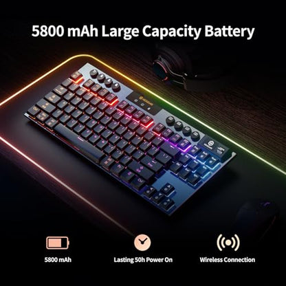 Hexgears Immersion A3 Low-Profile Wireless Mechanical Keyboard, TKL Hot-Swappable Aluminum Gaming Keyboard, BT5.0/2.4GHz/USB-C Linear Switches, RGB Backlit, TFT Screen & 5800mAh Battery for Pc/Mac - size: A3 - Tkl, style: Linear
