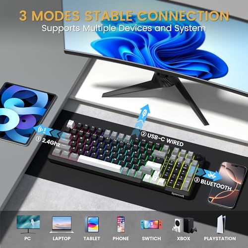 Redragon K742 Wireless Mechanical Gaming Keyboard with Knob for PC Computer | Bluetooth 5.0/2.4GHz/USB C Wireless Creamy Keyboard with Number Pad, RGB Backlits, Hot-Swappable with Linear Switches (Black) - color: Black
