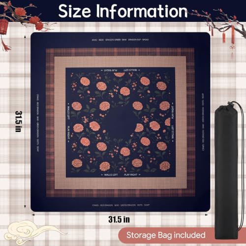 Drydiet Mahjong Mat for Table 31.5 x 31.5 Inch American Mahjong Mat with Carrying Bag, Non-Slip Noise Reduction Table Item for Family Poker Domino Board Game Night & Party Use(Midnight Garden) - style: Midnight Garden