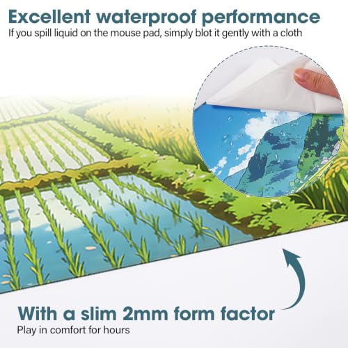 Large Desk Pad 31.5x15.7 Inch - Extended XXL Mouse Pad, Farmland | Stitched Edges Non Slip Rubber Base Waterproof for Office and Gaming - color: Farmland, size: 31.5" x 15.7"