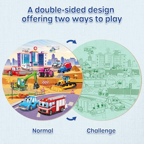 SYNARRY Vehicle Floor Puzzle for Kids Ages 3-5, Large 70 Piece Puzzle for Kids Ages 4-6, Preschool Toys Gifts for 3 4 5 6 7 8 Years Old Boys Girls Children, Easter Basket Stuffers for Boys Girls - style: Vehicle