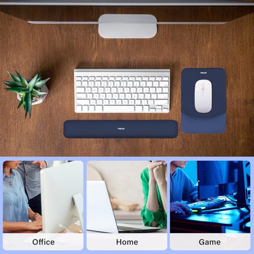 MOSISO Wrist Rest Support Mouse Pad & Keyboard Set, Navy Blue | Rectangular Ergonomic Mousepad, Non-Slip Base, Home/Office Pain Relief & Easy Typing, Neoprene Cloth & Raised Silicone Lining - color: Navy Blue