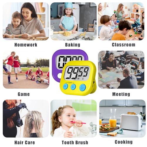 ZILLEEN Classroom Timer for Kids Teachers 2 Pack Digital Timers, Purple & Yellow - color: Purple & Yellow