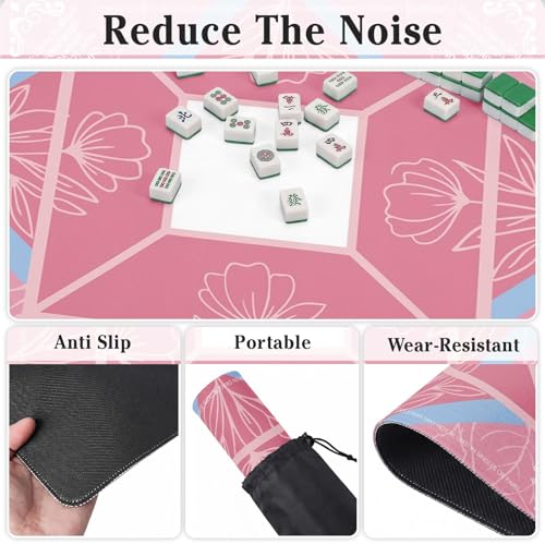 Britimes Mahjong Mat with Black Carrying Bag,31.5"x31.5", Pink | Non-Slip Noise Reduction Gaming Mat Rubber Multi Purpose Game Table Cover for Mahjong Card Dominoes Board Tile Games - color: Pink