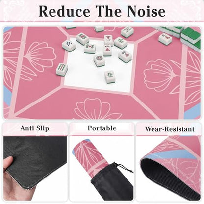 Britimes Mahjong Mat with Black Carrying Bag,31.5"x31.5", Pink | Non-Slip Noise Reduction Gaming Mat Rubber Multi Purpose Game Table Cover for Mahjong Card Dominoes Board Tile Games - color: Pink