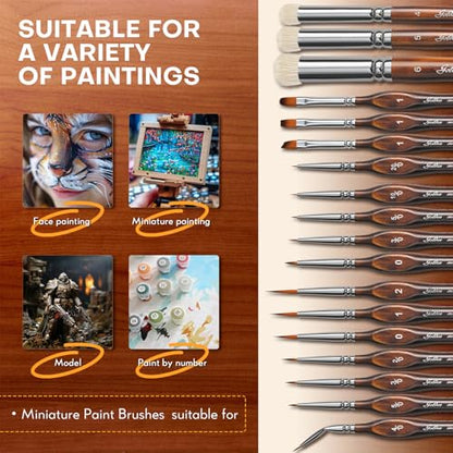 Golden Maple Miniature Paint Brushes Drybrush-18PCS Micro Detail Paint Brush Set, Small Fine Detail Model Brushes for Acrylics, Watercolors & Paint by Number, Figurine - Cocoa Brown - color: Cocoa Brown