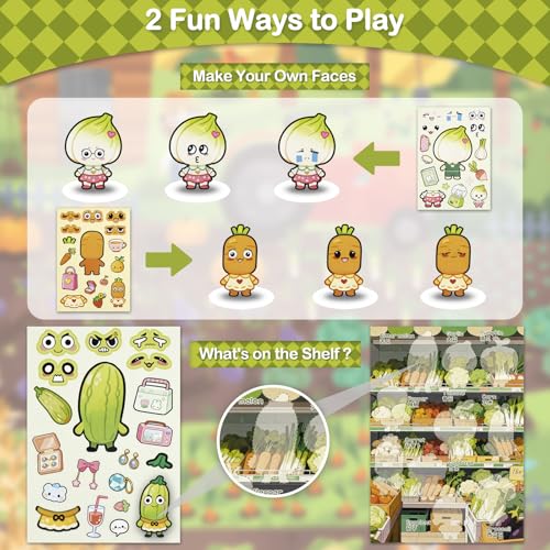 Dizdkizd Vegetable Stickers for Kids, Make a Face Stickers Mix and Match Veggie Craft for Water Bottles, Windows, Scrapbooks, Birthday Party Favors, Classroom Rewards - style: Vegetable