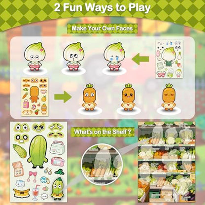 Dizdkizd Vegetable Stickers for Kids, Make a Face Stickers Mix and Match Veggie Craft for Water Bottles, Windows, Scrapbooks, Birthday Party Favors, Classroom Rewards - style: Vegetable