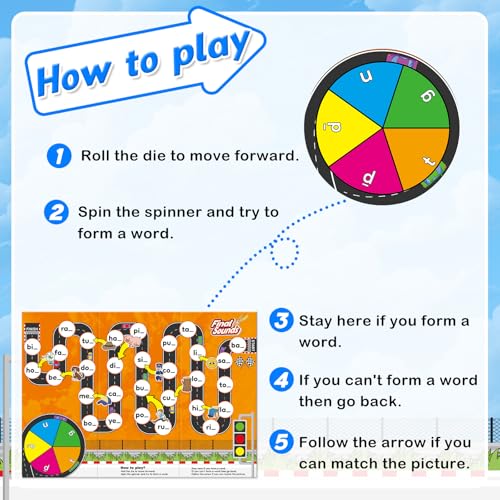 Broytain Phonics Board Games for Kids,Educational Learning CVC and CVCC Board Games for Boys and Girls,Reading and Spelling Word Games Ages 4 5 6,Classroom Travel Indoor Outdoor Family Games