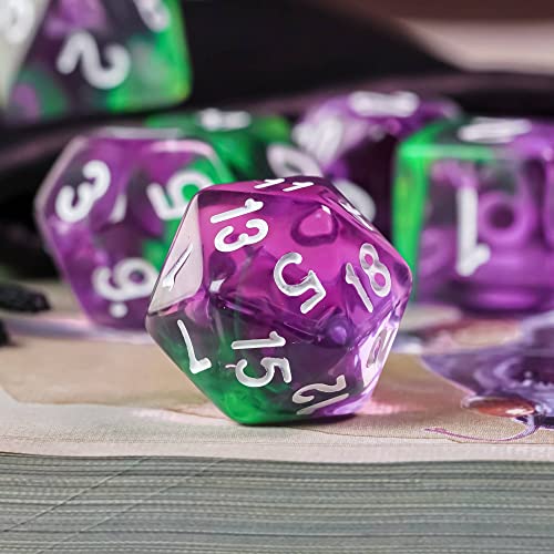 7-Die DND Dice Set Polyhedral Dice Set with a Leather Dice Bag, D&D Dice Set for RPG Table Games (T/Purple Green) - color: T/Purple Green