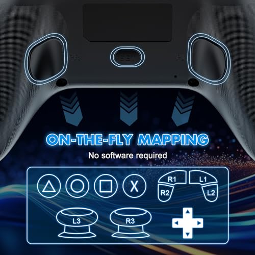 Dinosoo RGB Wireless Controller with LED Light & Remap Back Buttons, Adjustable Turbo, 2.4G Adapter for PS5, PC - color: Blue