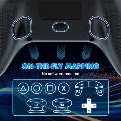 Dinosoo RGB Wireless Controller with LED Light & Remap Back Buttons, Adjustable Turbo, 2.4G Adapter for PS5, PC - color: Blue