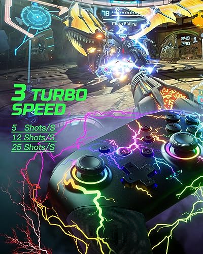 VOYEE Switch Controllers for Switch/Lite/OLED/PC, Pro Controller | Wireless, Programmable, RGB Lightning LED, 10-15H Runtime, One-key Pairing, Turbo, Vibration, 6-Axis Motion Control, Wake-up - color: Black