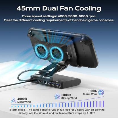 3 Speed Dual Magnetic Cooling Fan Steam Deck Docking Station for ROG Ally X | 6 in 1 Steam Deck Accessories for Legion Go/MSI Claw and Switch 2, 4K@144Hz, USB 3.2, PD100W, Ethernet Fit Steam Deck Dock - size: Magnetic cooling fan