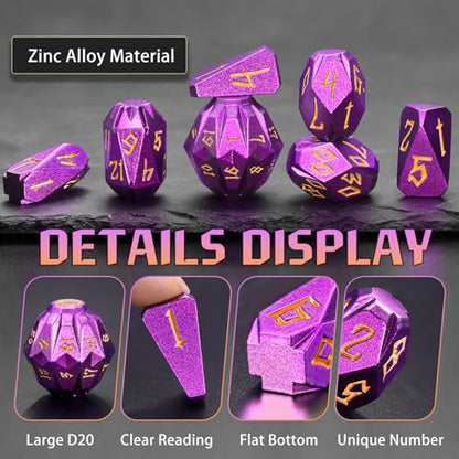 FONVGOGO Dungeons and Dragon Dice Set, Metal DND Dice with Cardboard Box Stonehenge Theme RPG Dice for Role Playing Games Gifts (Purple Orange) - color: S Purple Orange