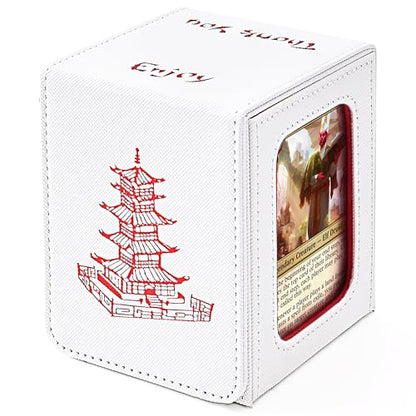 Chinese Takeout Deck Box Fits 35+ Toploaders (White and Red) | Holds 120 Single/100 Double-Sleeved Cards, Fit MTG/PTCG/OPTCG Cards, Strong Magnet, PU Leather, With 2 Dividers & 1 Toploader - color: White and Red