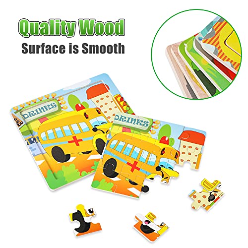 SANNIX 12 Pack Wooden Jigsaw Puzzles for Toddlers 3 4 5 Years Old | Party Favors Transportation Jigsaw for Kids, Educational Puzzles Travel Toy with 12 Organize Bags - style: Vehicles