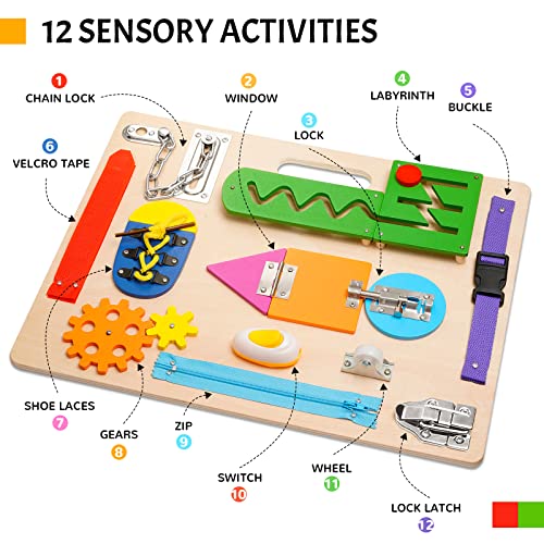 Montessori Busy Board for Toddlers, Wooden Sensory Toys, Preschool Learning Activities for Fine Motor Skills Travel Toy, Basic Life Skills Educational Gifts for 1 2 3 Years Old Kids Boys Girls | Preschool Learning Activities, Basic Life Skills, Fine Motor