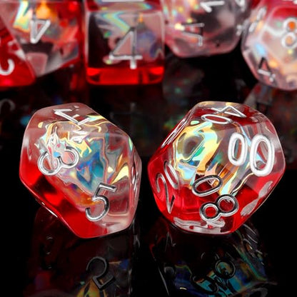 Haxtec Red Clear DND Dice Set, 7 Pcs Iridescent Resin Polyhedral RPG Dice | Role Playing Games Dice with Velvet Bag, Rounded Edge, Compatible with Dungeons and Dragons, Gifts for D&D Lovers - color: Red White
