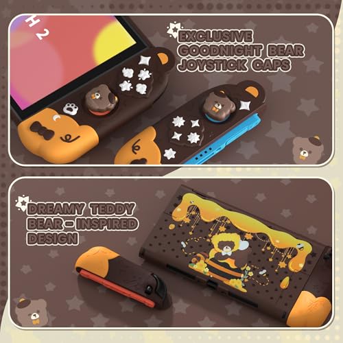 PlayVital Good Night Bear Dockable Case for Nintendo Switch 2 with Stand | Split Design Silicone Joycon Grips, PC Console Hard Shell, 2 Joystick Caps | Cute Protective Cover Bundle – Brown - color: Brown