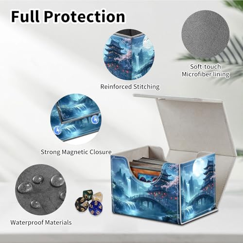 Stylish MTG Deck Box for 110+ Cards, Magnetic Commander Deck Case with Bonus Game Card Pouch, Durable Storage for TCG and Sleeved Magic Cards, Ancient Japanese - color: Ancient Japanese